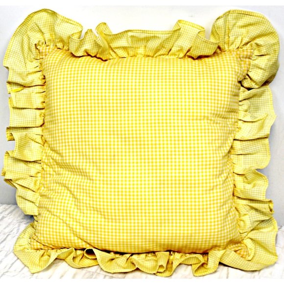 Vtg 70's 80's Hand Made Plaid Yellow Pillow Lion Face Brown Faux Fur Ruffle Trim - Picture 3 of 4